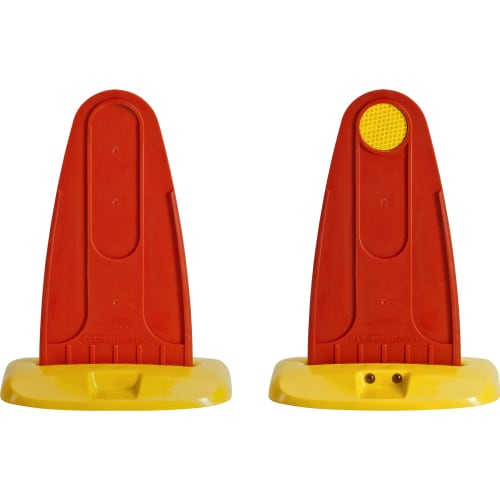 Mini-Bake mit Reflektoren, rote Warnmarkierung mit gelbem Sockel, zwei Stück, eine mit gelbem Reflektor