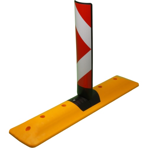 Leitschwelle mit rotem und weißem Sichtzeichen auf gelber Basis zur Verkehrsführung