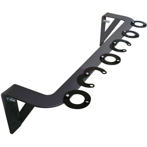 Schwarzer E-Scooter-Parker zur Wandbefestigung aus Metall mit Halteringen