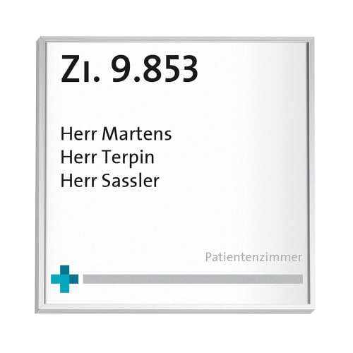 MADRID Türschild PROFIPACK mit Zimmernummer 9.853 und Namen Herr Martens, Herr Terpin, Herr Sassler, Patientenzimmer