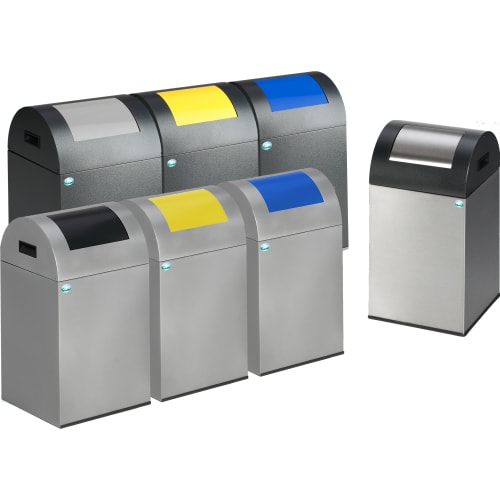 Wertstoff-Sammler WSG 40R selbstlöschend in verschiedenen Farben mit Deckeln in Schwarz, Gelb, Blau und Grau