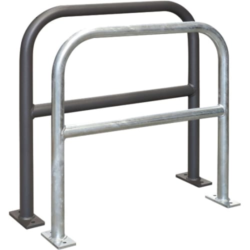 Fahrradanlehnbügel Sprint aus Metall zum Einbetonieren oder Aufdübeln, zwei Varianten in verzinktem und pulverbeschichtetem Stahl