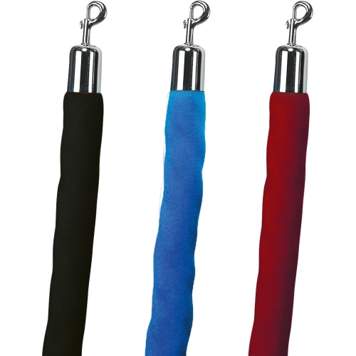 Samtseil mit Karabinerhaken in den Farben Schwarz, Blau und Rot