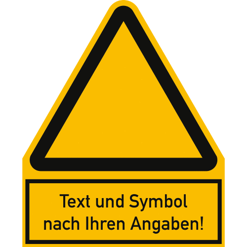 Gelbes Warnzeichen mit schwarzem Rand und Platz für individuelles Symbol und Text nach Ihren Angaben