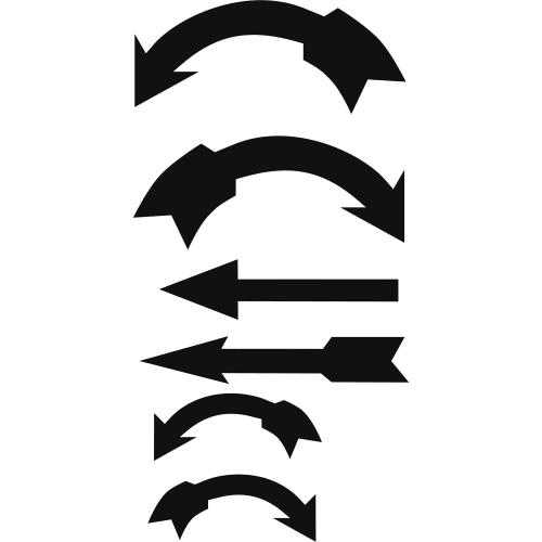 6 schwarze Pfeil Aufkleber in verschiedenen Formen und Größen auf einem Bogen