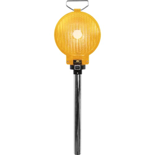 Stab-Blitzleuchte mit gelbem Rundlicht und Metallstab