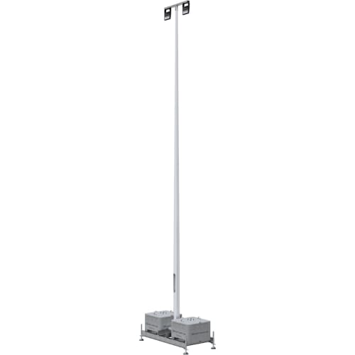 10 m hoher Lampenmast Komplett-Set mit zwei LED-Baustrahlern und stabiler Basis