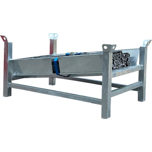 250x Schnurpfahl-Set auf Metallpalette mit gebündelten Pfählen und blauer Sicherung