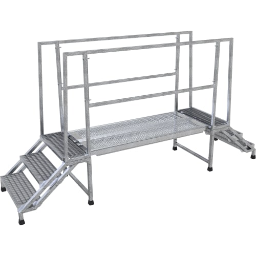 Überstieg mit beidseitigem Geländer aus verzinktem Metall mit Treppenstufen und rutschfester Plattform