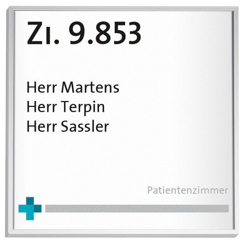 MADRID Türschild Patientenzimmer ZI. 9.853 mit Namen Herr Martens, Herr Terpin, Herr Sassler
