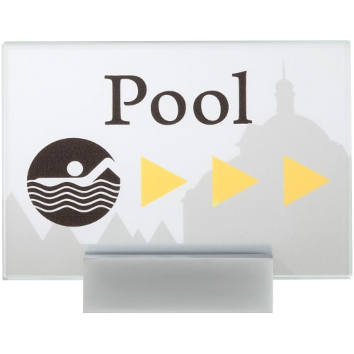 MONACO Türschild mit Schwimmer-Symbol und Schriftzug Pool mit gelben Pfeilen