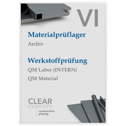 Madrid White Line Türschild mit Text Materialprüflager, Werkstoffprüfung, QM Labor (INTERN), QM Material, CLEAR CONCEPT construction planing