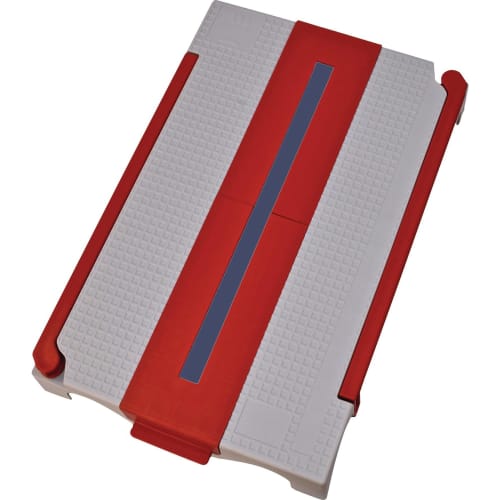 Fliesenschneidetisch DocDustfree mit rotem und grauem Design, rutschfeste Oberfläche und Führungsschiene