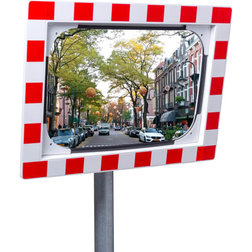 WEMAS Verkehrsspiegel aus Acryl mit rotem und weißem Rahmen zur Überprüfung von 2 Richtungen an einer Straßenkreuzung