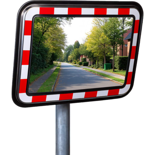 WEMAS Verkehrsspiegel aus Edelstahl mit rotem und weißem Rand zur Überprüfung von 2 Richtungen an einer Straße