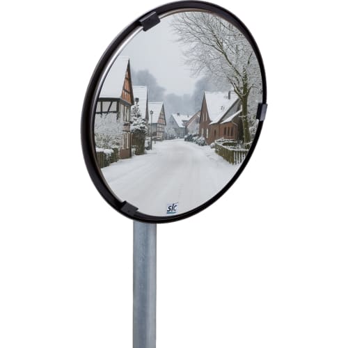 WEMAS Mehrzweckspiegel aus Edelstahl mit antibeschlag Funktion zur Überprüfung von 2 Richtungen im Winter mit verschneiter Dorfstraße