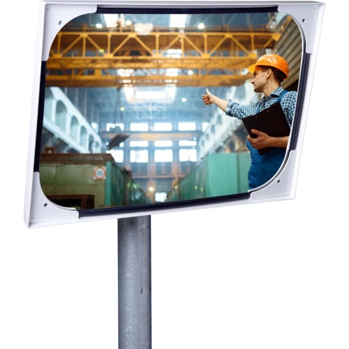 WEMAS Mehrzweckspiegel aus Acryl zur Überprüfung von 2 Richtungen in einer Industriehalle mit Arbeiter