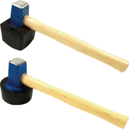 Plattenlegerhammer B&S Basic Pro mit blauem Hammerkopf und Holzgriff, zwei verschiedene Hammerköpfe
