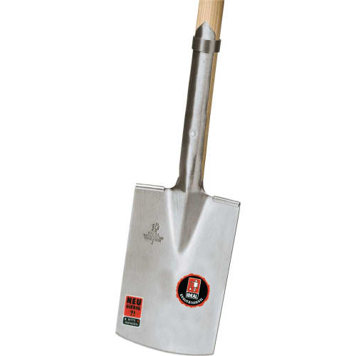 Rodespaten Ideal mit Holzstiel und Metallblatt, Qualitätssiegel und Aufkleber