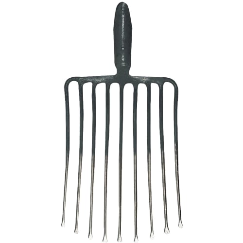 Steingabel Krumpholz aus Metall mit neun Zinken und kurzem Griff