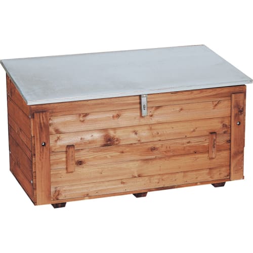 Baustellenwerkzeugkiste Triuso aus Holz mit Metallverschluss und Metallabdeckung