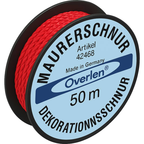 Overlen Maurerschnur Dekorationsschnur 50 Meter rot auf schwarzer Spule