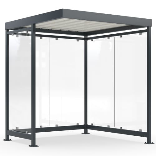 Moderne Überdachung Köln Modell K2 a/b oder K2 b/a mit Aluminiumrahmen und transparenten Seitenwänden