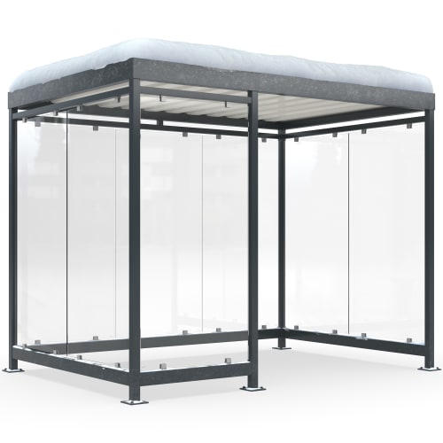 Wartehalle Modell Köln K3 c/b Alpine mit Glaswänden und Schneebedecktem Dach