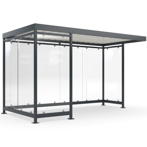 Überdachung Köln K4 c/a mit Glaswänden und Metallrahmen