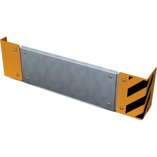 Schake modulares Schrammbord Leitbord System aus Metall mit gelb-schwarzen Warnmarkierungen