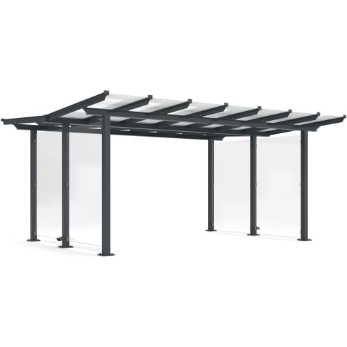 Überdachung Passau doppelseitig Modell P23 aus Aluminium mit transparentem Dach und Seitenwänden