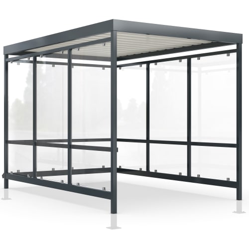 Einkaufswagenüberdachung TrolleyShelter K mit schwarzem Metallrahmen und transparenten Seitenwänden