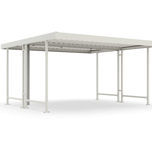 Weiße doppelseitige Überdachung Modell Leipzig L 44 aus Metall im Baukastensystem