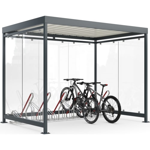 Fahrradüberdachung Köln Bike Economy K3 b/b mit Anlehnparker und zwei Fahrrädern