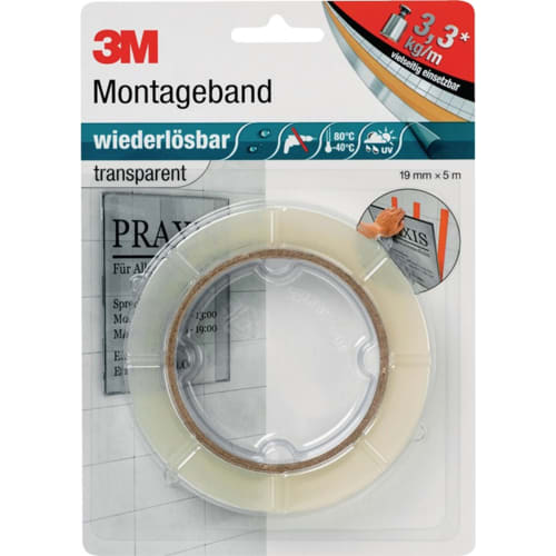 3M Montageband transparent wiederlösbar 19 mm x 5 m vielseitig einsetzbar