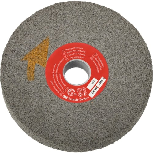 3M Schleifbockentgratungsscheibe DB-WL Scotch-Brite Entgratungsrad mit rotem Mittelring und gelbem Pfeil