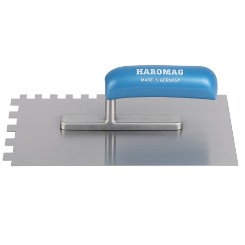 Glättekelle HAROMAC mit 12 x 12 Zahnung, blauer Griff, Made in Germany