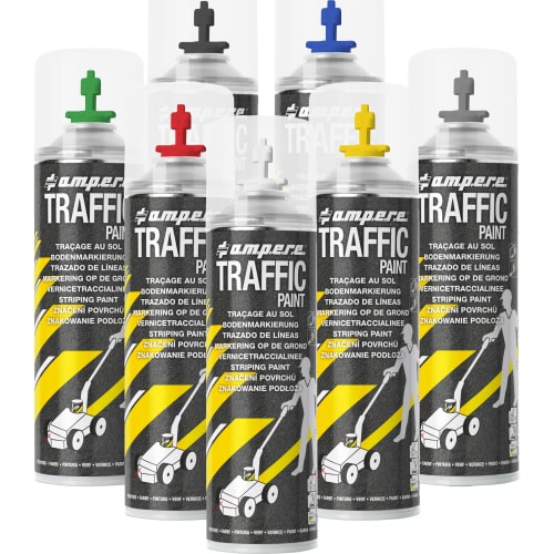 Markierungsspray Traffic für Markiergerät PERFEKT STRIPER in verschiedenen Farben mit Aufdruck und Markiergerät Illustration