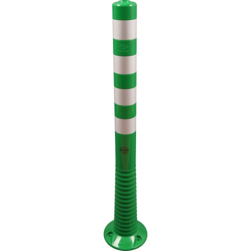 Grüner Flexipfosten mit weißen Reflexstreifen und runder Basis zur Bodenbefestigung