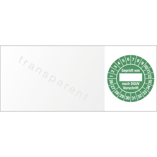 Kabelprüfplaketten mit grünem Prüfplakettenkreis und Text Geprüft von nach DGUV Vorschrift