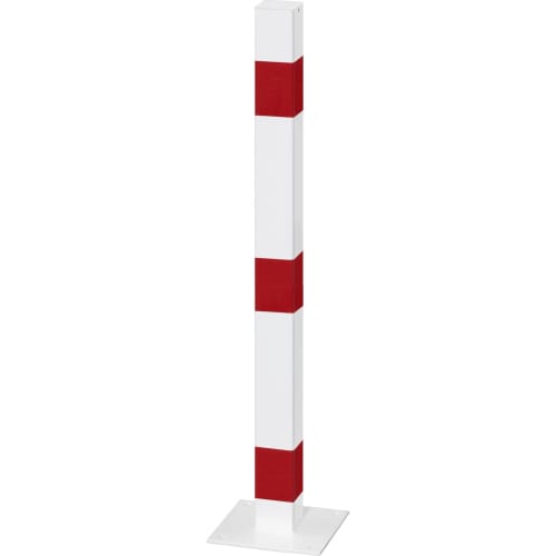 Absperrpfosten Pluto mit Bodenplatte weiß mit roten Streifen