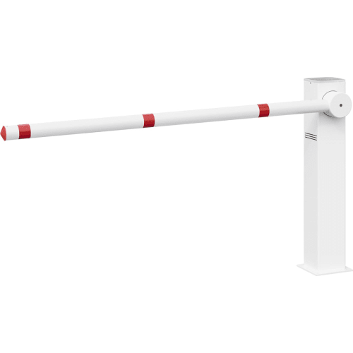 Weiße Durchfahrtssperre Sperrmaster mit roten Markierungen und Solarbetrieb