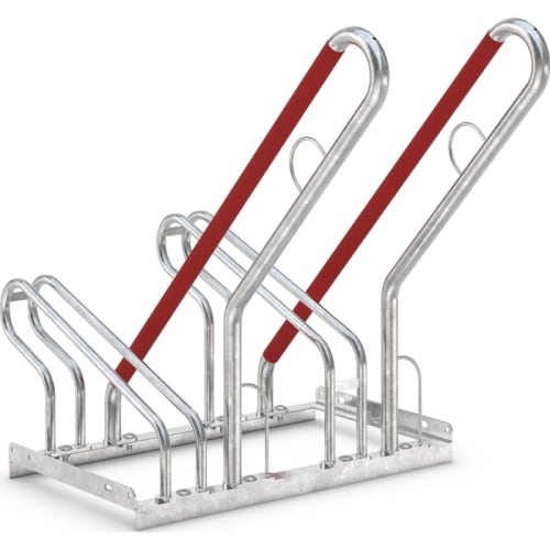 Anlehnbügel Fahrrad Modell 2502 aus verzinktem Stahl mit rotem Schutzüberzug, Fahrradständer für mehrere Fahrräder