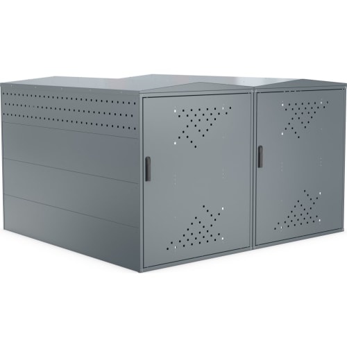 Graue Fahrradgarage BikeBox 1 G XL mit zwei Türen und Belüftungslöchern als Komplett-Set