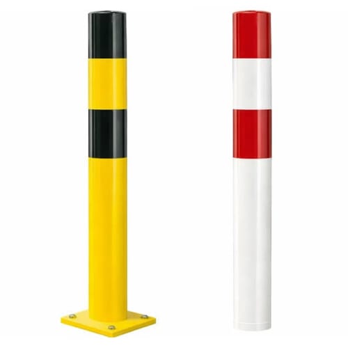 Rammschutzpoller WACHTWERK X aus Stahl in Stärke L mit Ø 159 mm, gelb-schwarz und rot-weiß