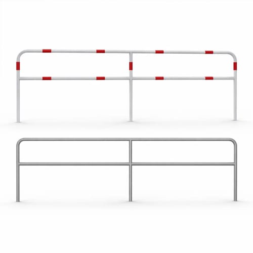 Modulares Schutzgeländer-System aus Metallrohren mit Ø 48 mm, zwei Varianten mit und ohne rote Markierungen