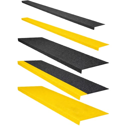 Treppenkantenprofil aus GFK in Schwarz und Gelb, rutschfeste Treppenkanten mit R13 Profil WT-5406