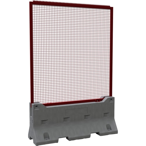 CAPTUS Hochsicherheitszaun mit rotem Gitter und grauem Betonsockel, durchgriffsicher und übersteighemmend