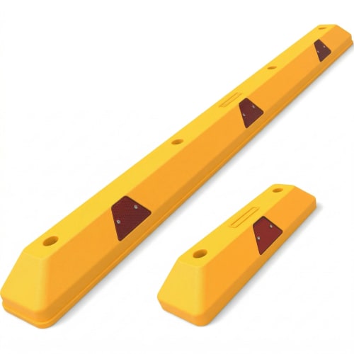 Gelbe Park- und Leitschwelle PRISMA mit reflektierenden roten Dreiecken, zwei verschiedene Größen