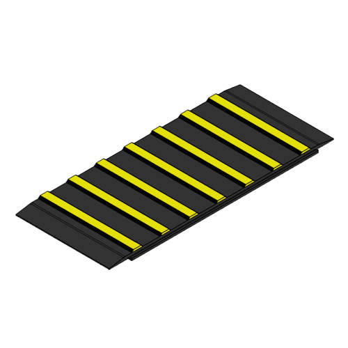 Temposchwelle TOPSTOP für Fahrräder aus schwarzem Material mit gelben Streifen zur Geschwindigkeitsreduzierung